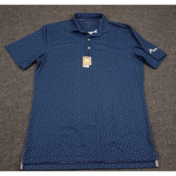 NWT Johnnie O Prep Performance Golf Polo Sz M Blue Micro Dot Stretch $98 MSP - Picture 2 of 15